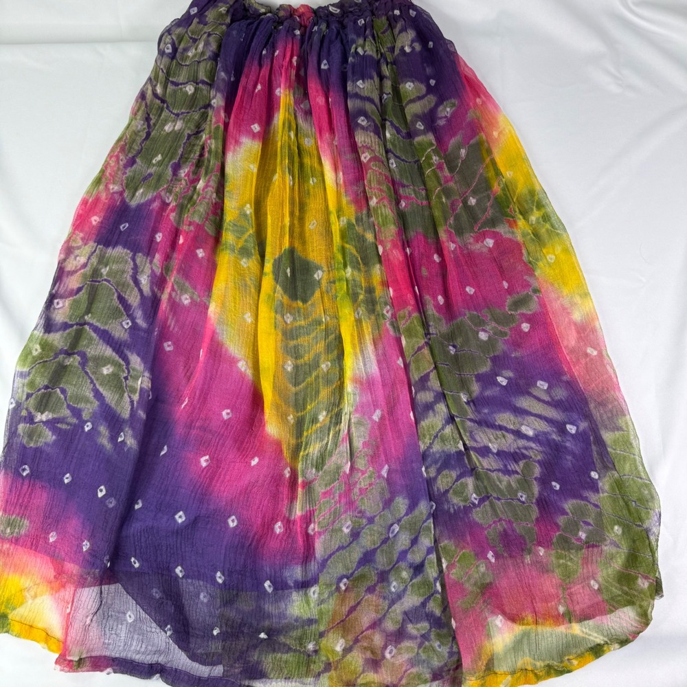 Vintage Andrew Sport Tie Dye Bandhani Rayon Maxi Skirt Purple Pink Boho Small